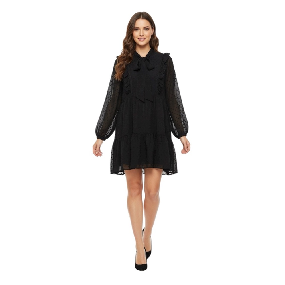 NWT Aqua black knee length swiss dot dress